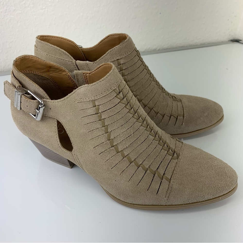 FRANCO SARTO suede ankle Boots 8 Beige woven boho cowgirl western  Great Seppia - Picture 8 of 11